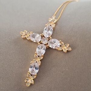 Multi diamonds oval shape cross necklace